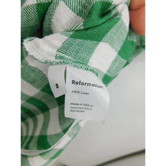 Reformation Green 100% Linen White Geneva Gingham Check Midi Dress Size 0 - Picture 7 of 8